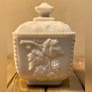 White jar with lid.